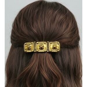 Vintage Made In French Textured Gold Toned Damascene Style Hair Clip Barrette